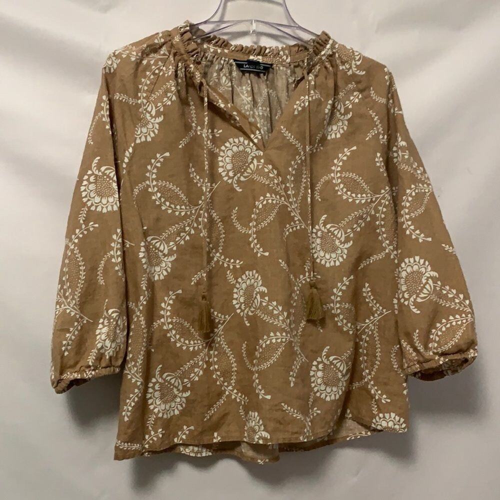 LAND’SEND FLORAL‎ 100% LINEN BLOUSE SIZE M/P 10/12